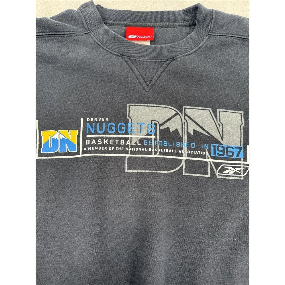 Vintage Reebok Denver Nuggets NBA Crewneck‎ Sweatshirt Blk XL Boxy-Fit Blokecore